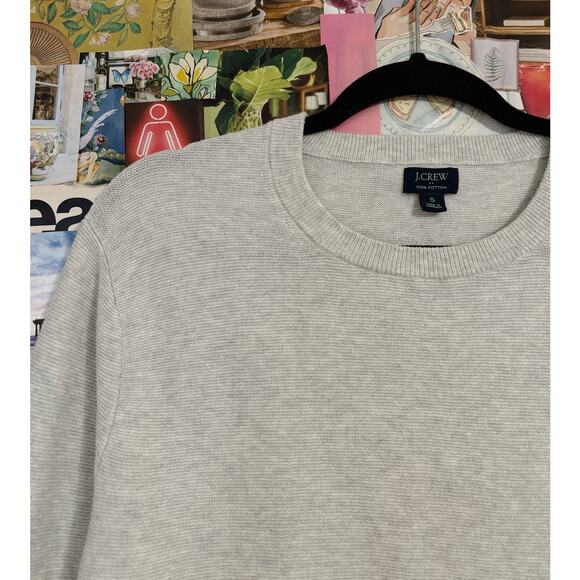 Light Grey Men's J. Crew Cotton Garter Stitch Crewneck Sweater S - Picture 2 of 4